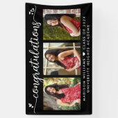 黒卒業3写真書道モダンハート 横断幕 (縦)