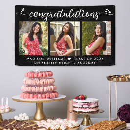 黒卒業3写真書道モダンハート 横断幕