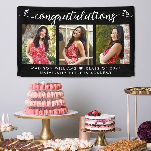 黒卒業3写真書道モダンハート 横断幕