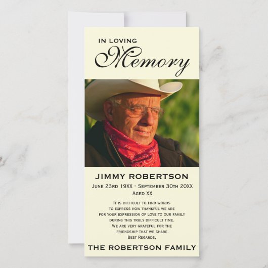 黒及びクリーム記念家族の承認 サンキューカード (正面)