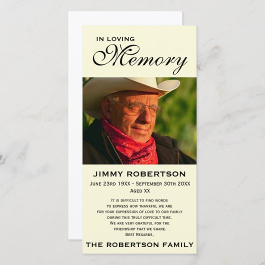 黒及びクリーム記念家族の承認 サンキューカード (正面/裏面)