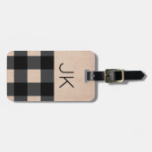 黒及びタンのバッファローの格子縞のモノグラム ラゲッジタグ (正面横)