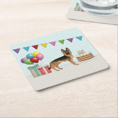 黒及びタンドイツシェパードカラフル誕生日 スクエアペーパーコースター (アングル)