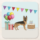 黒及びタンドイツシェパードカラフル誕生日 スクエアペーパーコースター (正面)