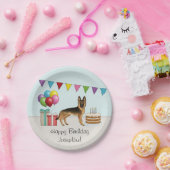 黒及びタンドイツシェパードカラフル誕生日 ペーパープレート (パーティー)