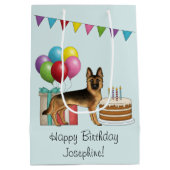 黒及びタンドイツシェパードカラフル誕生日 ミディアムペーパーバッグ (裏面)