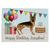 黒及びタンドイツシェパードカラフル誕生日 ラージペーパーバッグ (裏面)