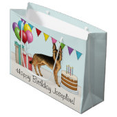 黒及びタンドイツシェパードカラフル誕生日 ラージペーパーバッグ (正面アングル)