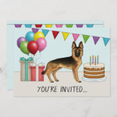 黒及びタンドイツシェパードカラフル誕生日 招待状 (正面/裏面)