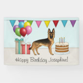 黒及びタンドイツシェパードカラフル誕生日 横断幕 (横)