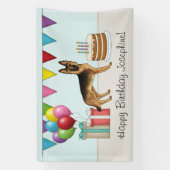 黒及びタンドイツシェパードカラフル誕生日 横断幕 (縦)