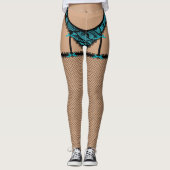 黒及びターコイズのランジェリー(切られるフランス語) レギンス (正面)