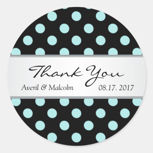 黒及びティール(緑がかった色)の水玉模様の結婚は感謝していしています ラウンドシール (正面)