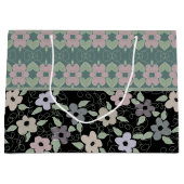 黒及びティール（緑がかった色）花抱き枕 ラージペーパーバッグ (正面)