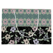 黒及びティール（緑がかった色）花抱き枕 ラージペーパーバッグ (裏面)