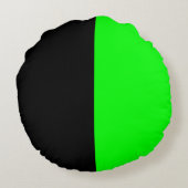 黒及びネオン緑割れた色の円形の装飾用クッション ラウンドクッション (裏面)