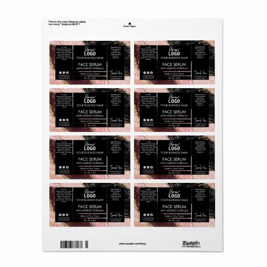 黒及びバラ金ゴールドアゲイト顔及び毛髪油血清 ラベル (フルシート)