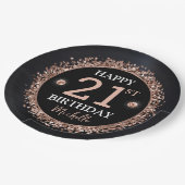 黒及びバラ金ゴールドグリッター紙吹雪誕生日 ペーパープレート (アングル)