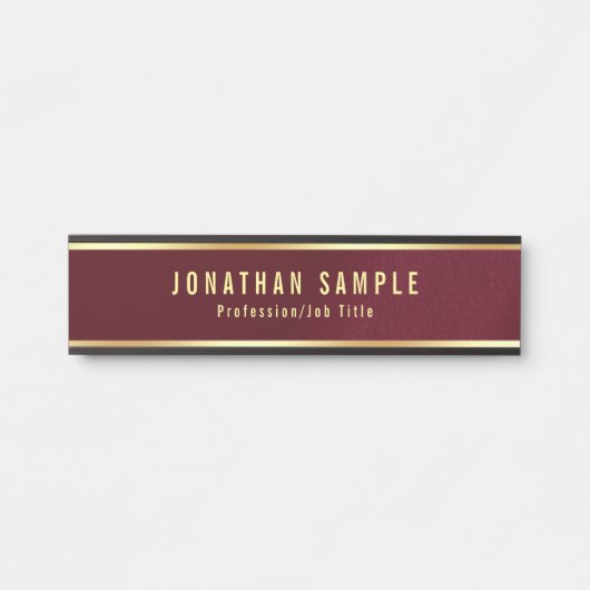 黒及びブルゴーニュ赤グラマー金ゴールドカラー文字 サインプレート (正面)