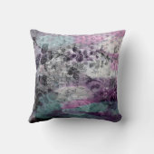 黒及び水の花のMonoprintの紫色の枕 クッション (裏面)