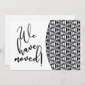 黒及び白のレトロの波パターン"引っ越しました" 案内状 (正面/裏面)