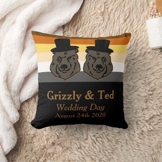 黒及び金ゴールドくまの旗の枕陽気な結婚祝い クッション (ブランケット)