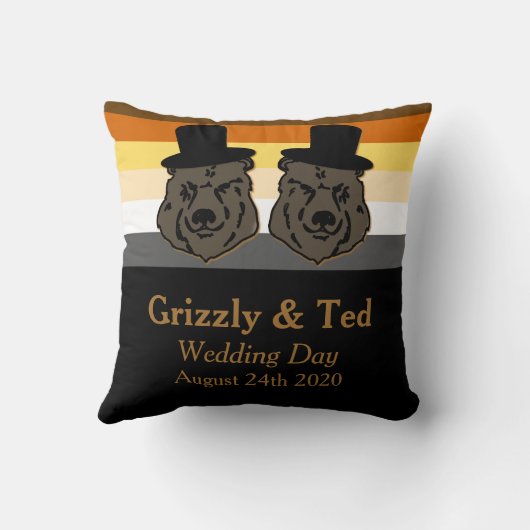 黒及び金ゴールドくまの旗の枕陽気な結婚祝い クッション (裏面)