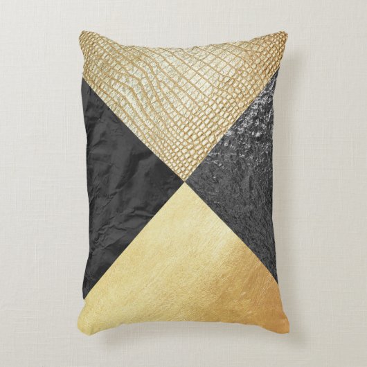 黒及び金ゴールドのわに皮の枕 アクセントクッション (正面(垂直))