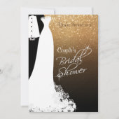 黒及び金ゴールドのグリッターのカップルのブライダルシャワー 招待状 (正面)