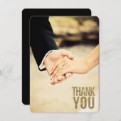 黒及び金ゴールドのグリッターは写真カード感謝していしています サンキューカード (正面/裏面)