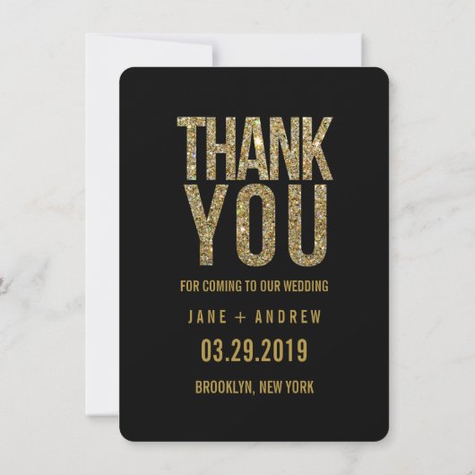黒及び金ゴールドのグリッターは写真カード感謝していしています サンキューカード (裏面)