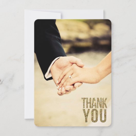 黒及び金ゴールドのグリッターは写真カード感謝していしています サンキューカード (正面)