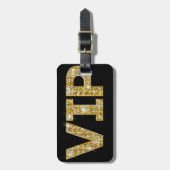 黒及び金ゴールドのグリッターVIP ラゲッジタグ (正面縦)
