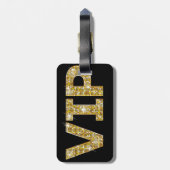 黒及び金ゴールドのグリッターVIP ラゲッジタグ (裏面縦)