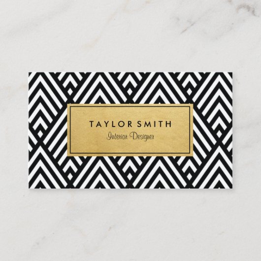 黒及び金ゴールドのシェブロンパターン名刺 名刺 (正面)