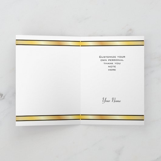 黒及び金ゴールドのダマスク織のインタビューのサンキューカード サンキューカード (内部)
