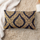 黒及び金ゴールドのダマスク織の伝統的でコンテンポラリーなプリント ランバークッション (ブランケット)