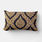 黒及び金ゴールドのダマスク織の伝統的でコンテンポラリーなプリント ランバークッション (正面)