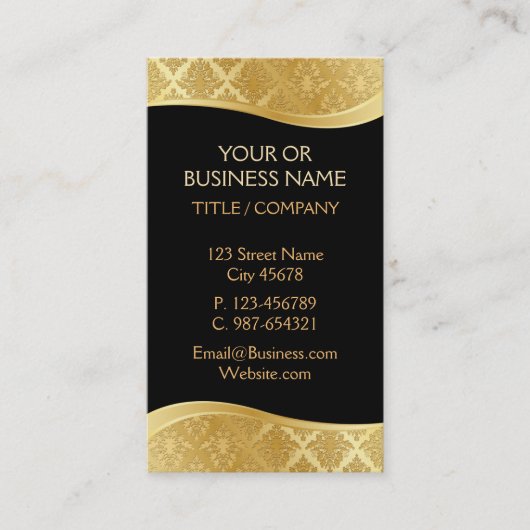 黒及び金ゴールドのダマスク織の名刺 名刺 (正面)
