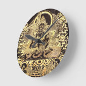 黒及び金ゴールドのチベットの仏教の芸術 ラウンド壁時計 (傾斜)