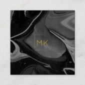 黒及び金ゴールドのモノグラム|の大理石の正方形ビジネス スクエア名刺 (正面)