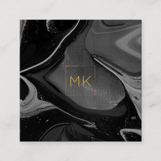 黒及び金ゴールドのモノグラム|の大理石の正方形ビジネス スクエア名刺 (正面)