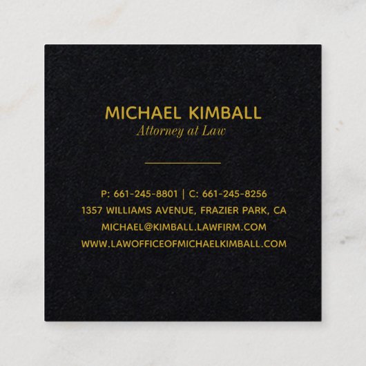 黒及び金ゴールドのモノグラム|の大理石の正方形ビジネス スクエア名刺 (裏面)