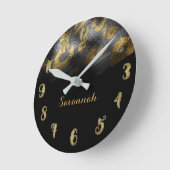 黒及び金ゴールドの上品のお洒落なヒョウのチータのプリント ラウンド壁時計 (傾斜)