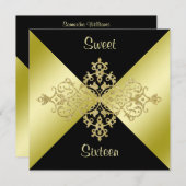 黒及び金ゴールドの優雅の菓子16の誕生日 招待状 (正面/裏面)