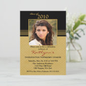 黒及び金ゴールドの写真の卒業の招待状 招待状 (スタンド正面)
