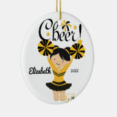 黒及び金ゴールドの応援の黒髪のチアリーダーのオーナメント セラミックオーナメント (右)