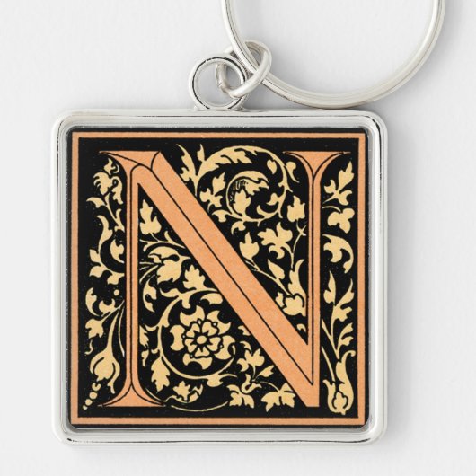黒及び金ゴールドの手紙「N」- Keychain キーホルダー (正面)