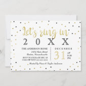 黒及び金ゴールドの紙吹雪の新年のパーティー 招待状 (正面)