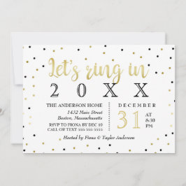 黒及び金ゴールドの紙吹雪の新年のパーティー 招待状